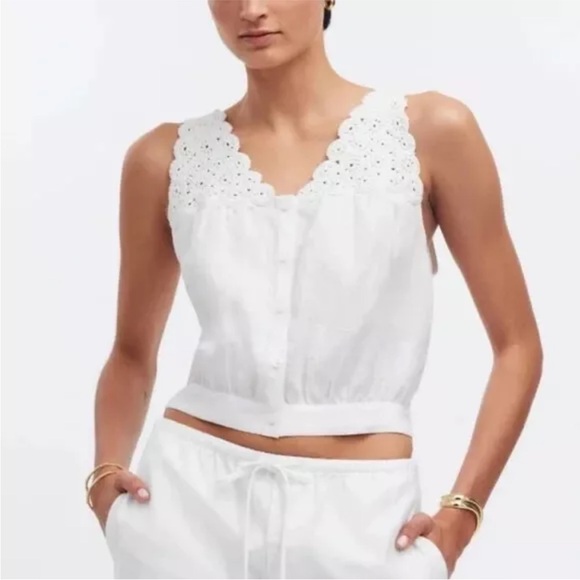 Madewell Tops - Madewell White Lilah Embroidered Sleeveless V-Neck Blouse 14 NWT